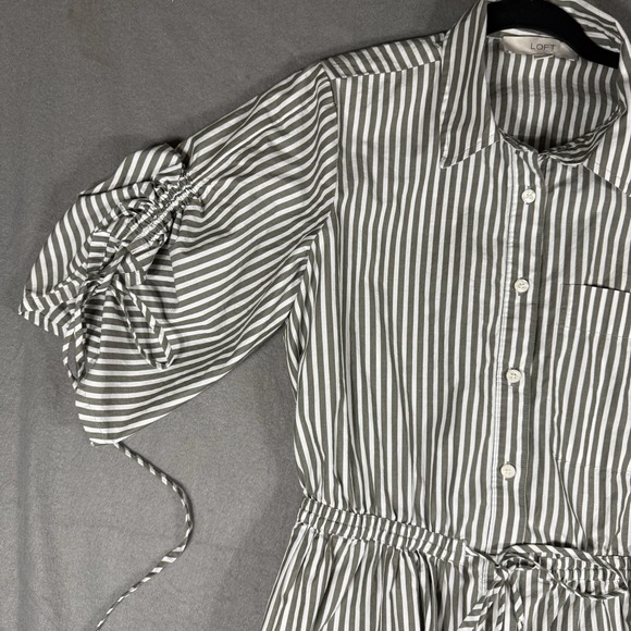 LOFT Striped Poplin Shirtdress Size 6 Tie Waist Mini Cotton - Picture 4 of 14